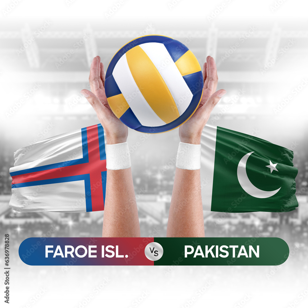 Faroe Islands vs Pakistan national teams volleyball volley ball match competition concept.