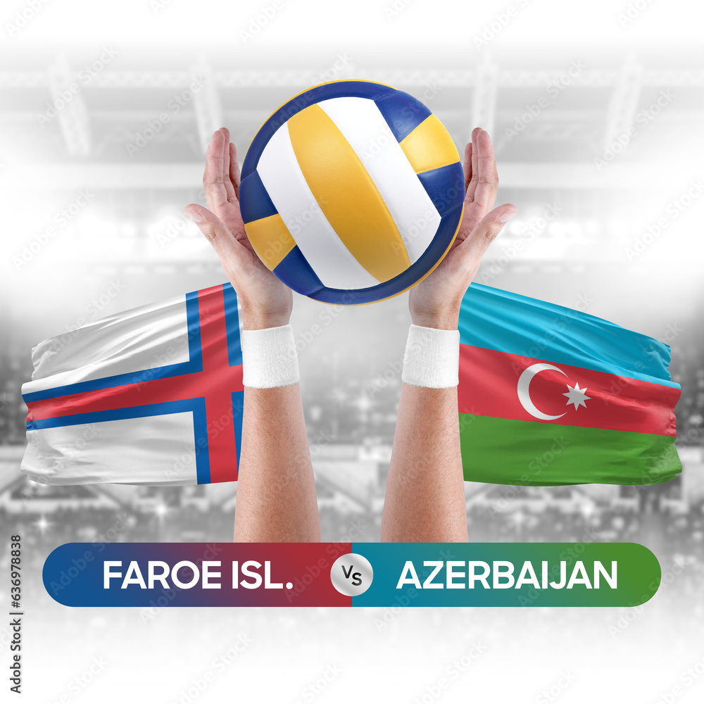 Faroe Islands vs Azerbaijan national teams volleyball volley ball match competition concept.