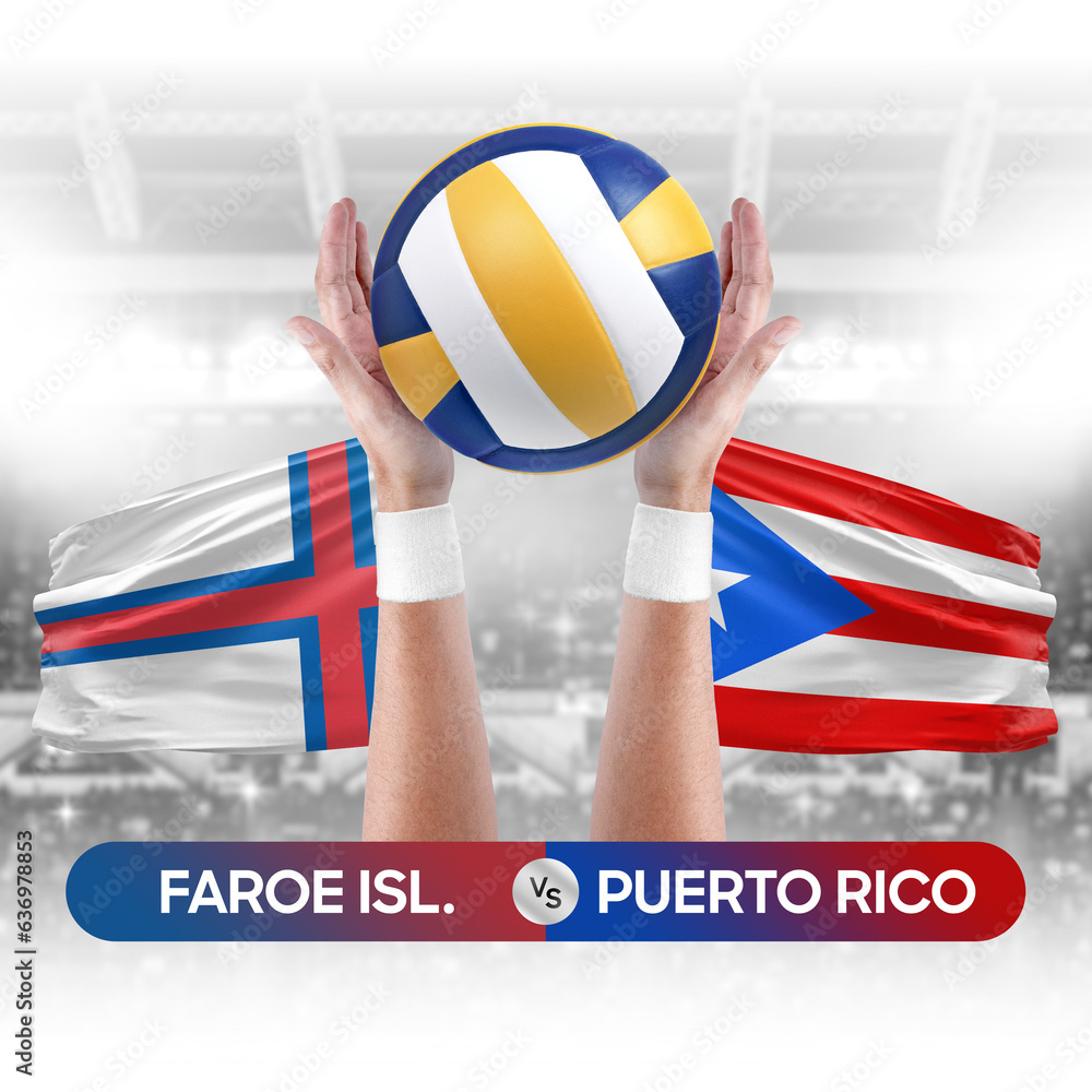 Faroe Islands vs Puerto Rico national teams volleyball volley ball match competition concept.