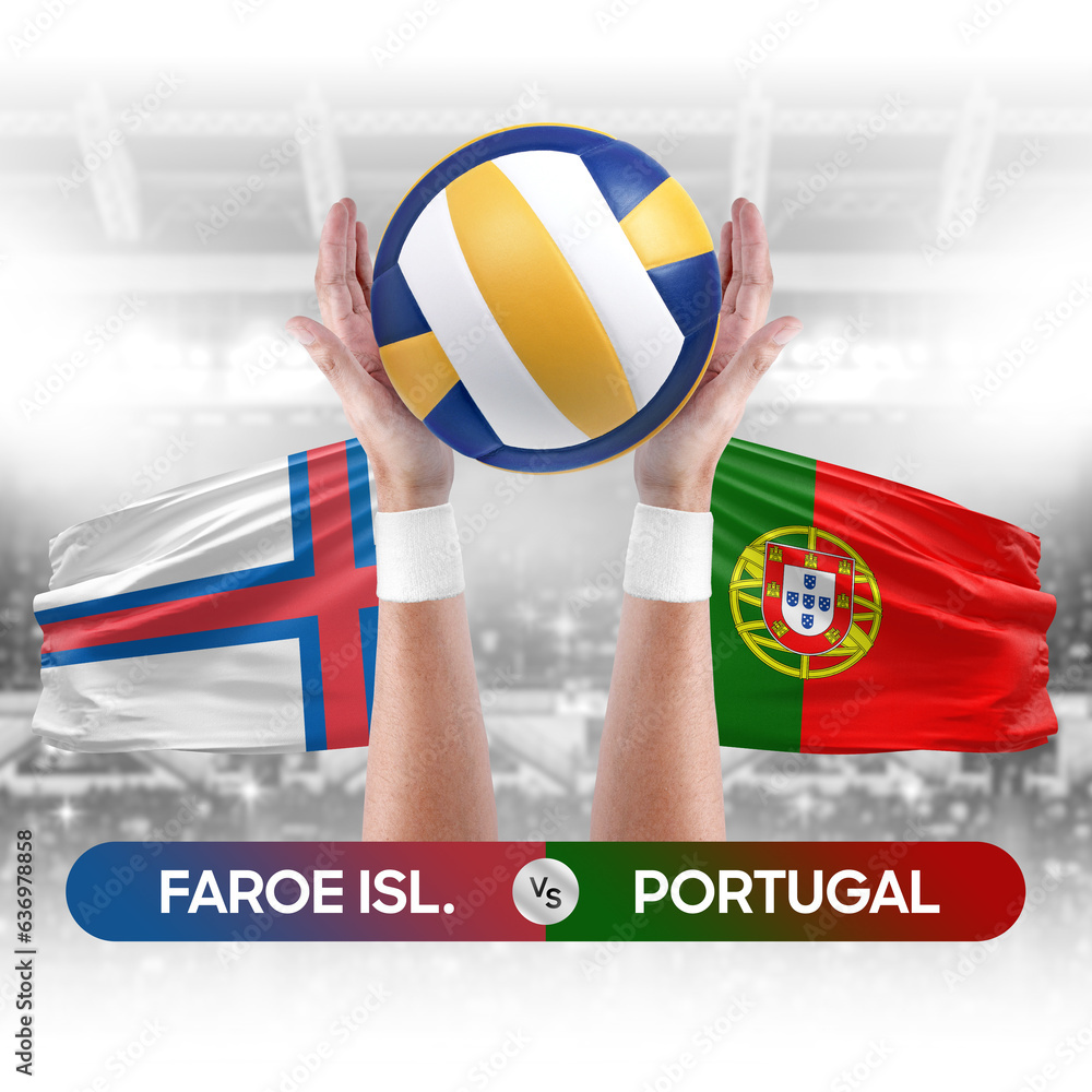 Faroe Islands vs Portugal national teams volleyball volley ball match competition concept.