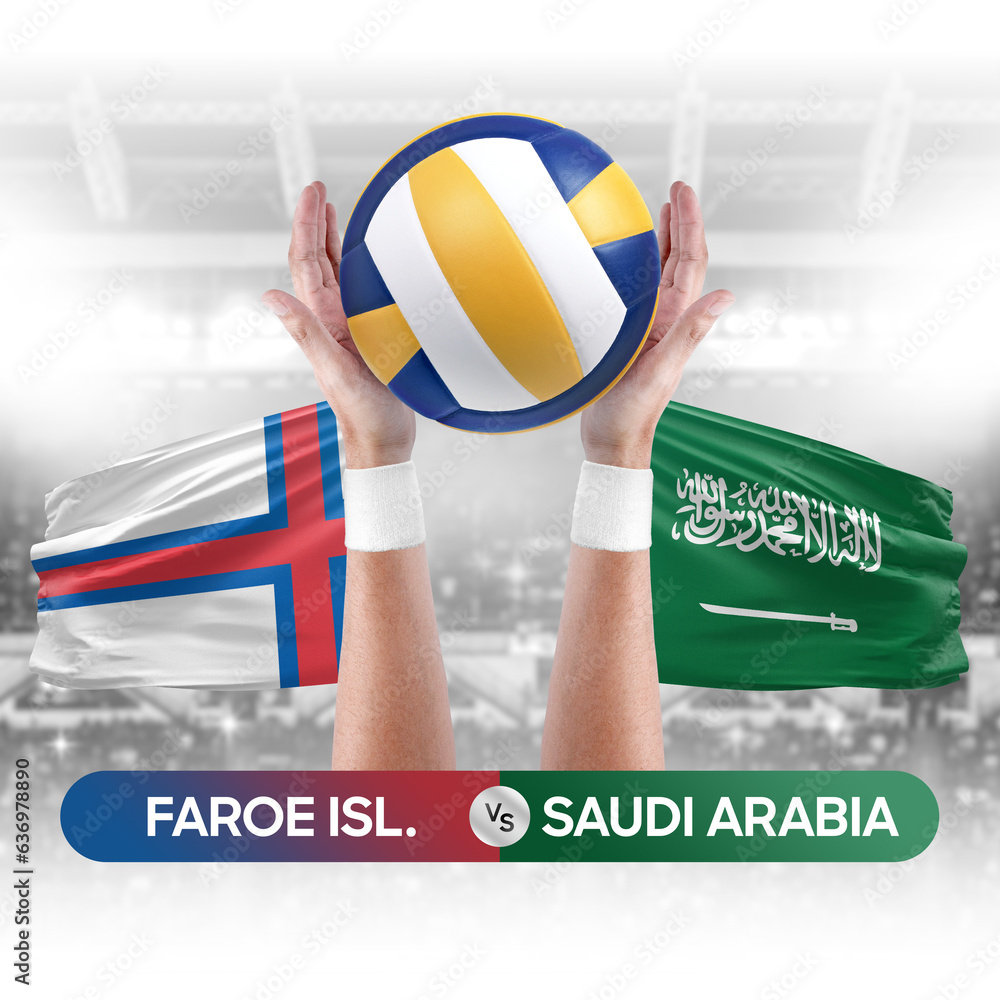 Faroe Islands vs Saudi Arabia national teams volleyball volley ball match competition concept.
