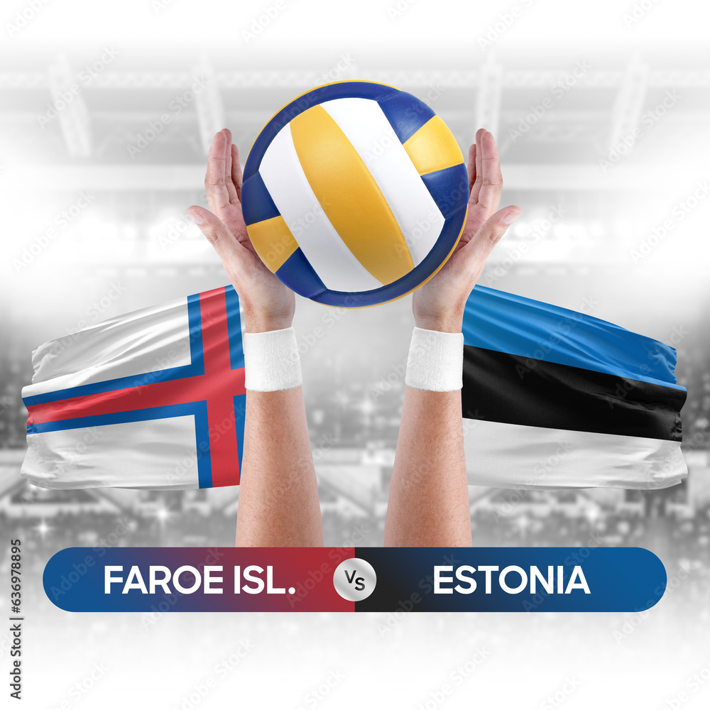 Faroe Islands vs Estonia national teams volleyball volley ball match competition concept.