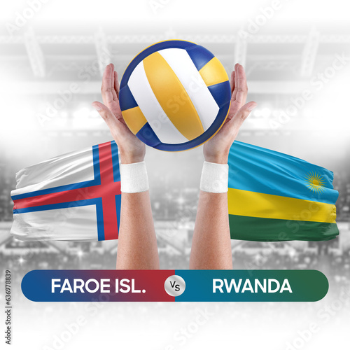 Faroe Islands vs Rwanda national teams volleyball volley ball match competition concept.