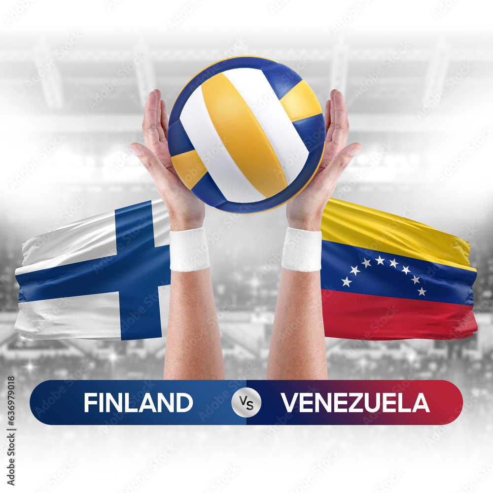 Finland vs Venezuela national teams volleyball volley ball match competition concept.