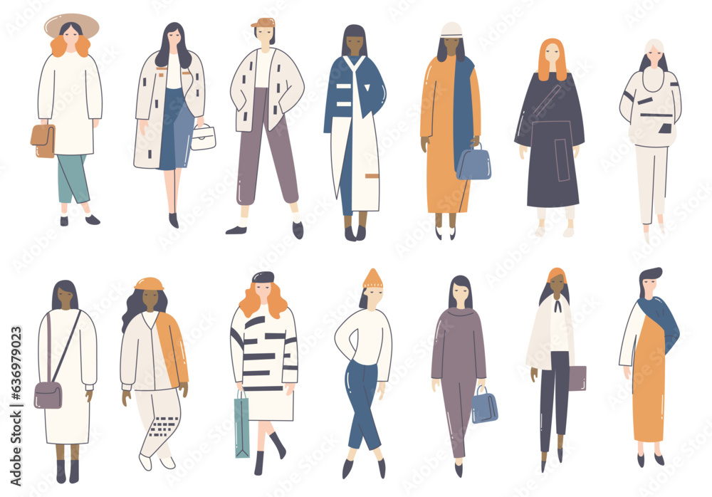 flat illustration of woman fashion model with various outfit flat illustration of woman fashion model with various outfit