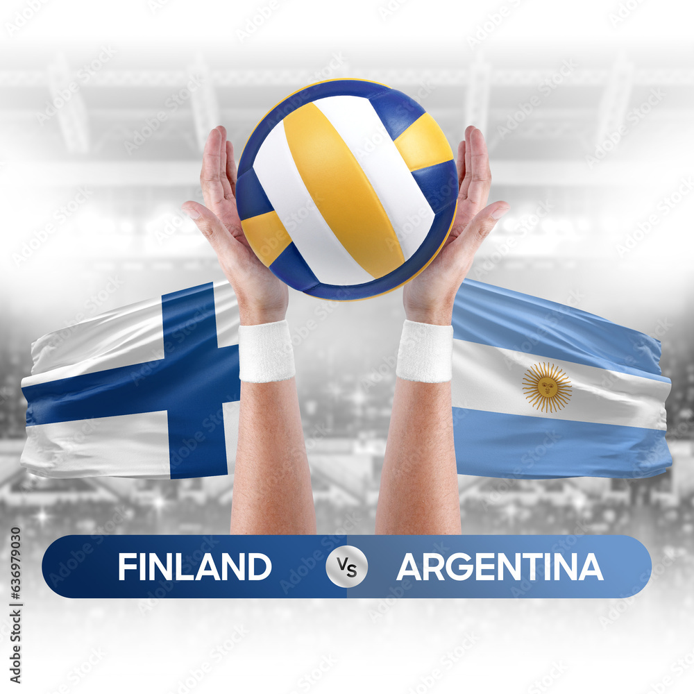 Finland vs Argentina national teams volleyball volley ball match competition concept.