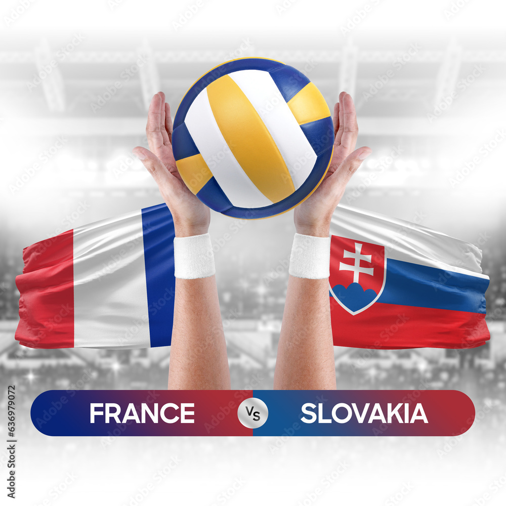 France vs Slovakia national teams volleyball volley ball match competition concept.
