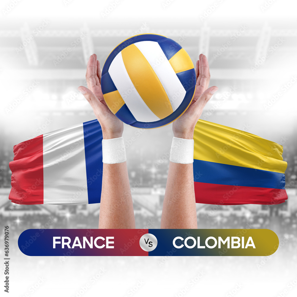 France vs Colombia national teams volleyball volley ball match competition concept.