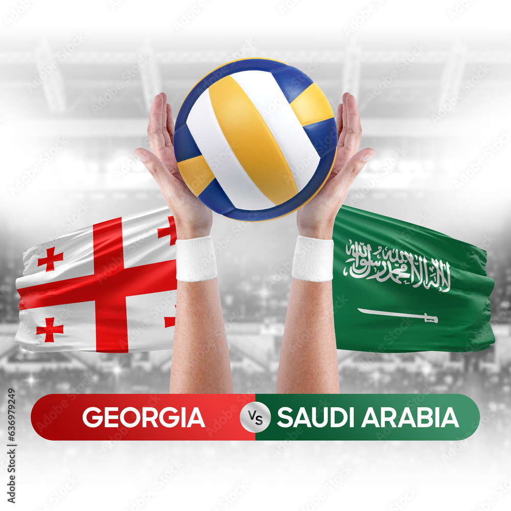 Georgia vs Saudi Arabia national teams volleyball volley ball match competition concept.