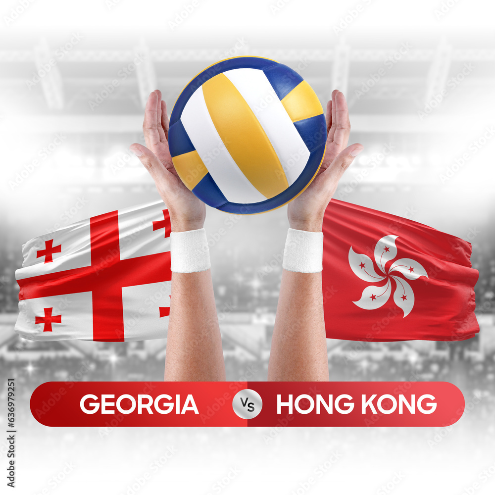 Georgia vs Hong Kong national teams volleyball volley ball match competition concept.
