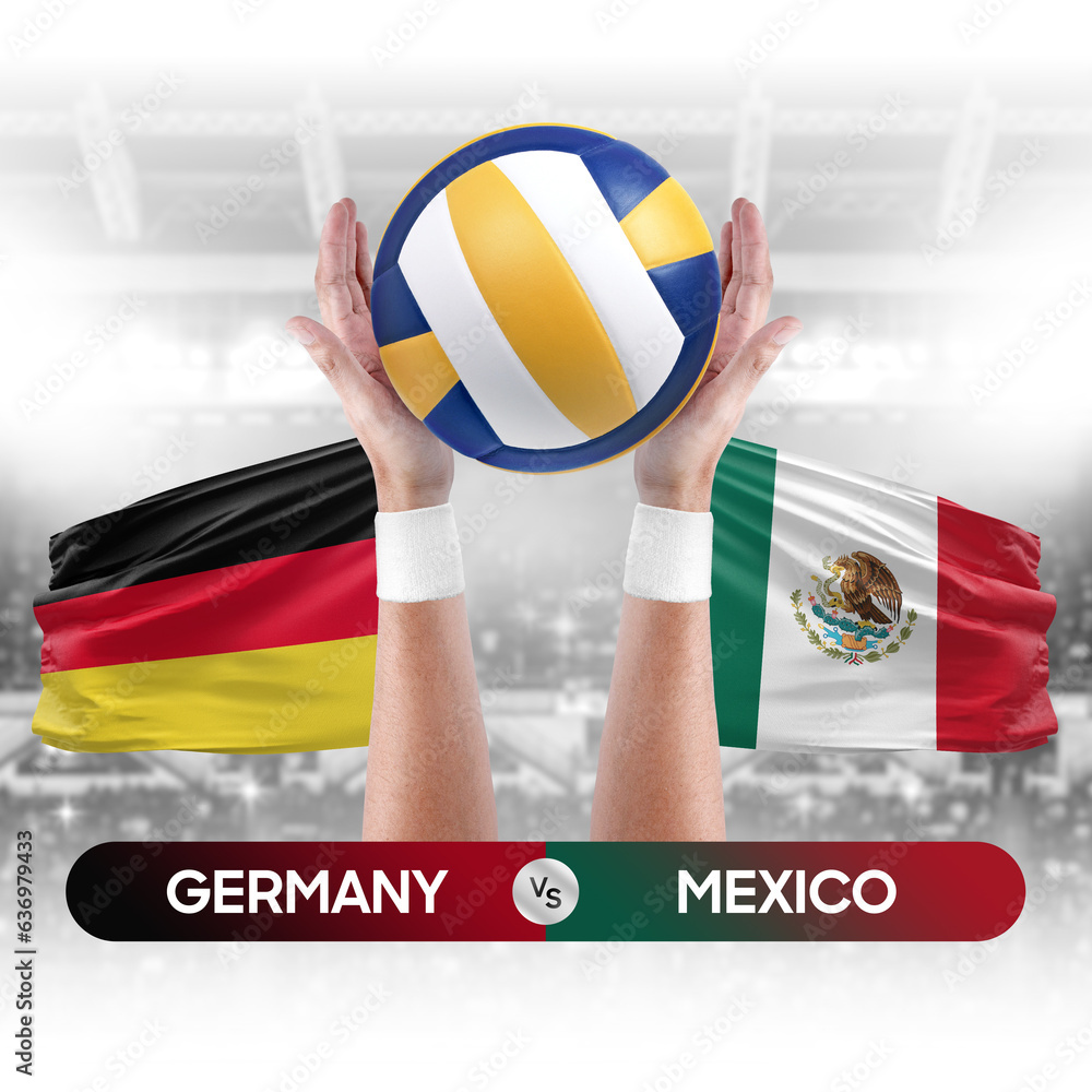 Germany vs Mexico national teams volleyball volley ball match competition concept.