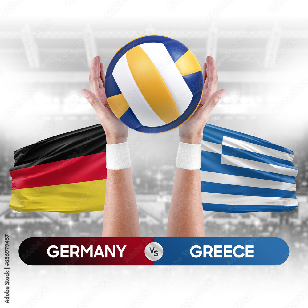 Germany vs Greece national teams volleyball volley ball match competition concept.