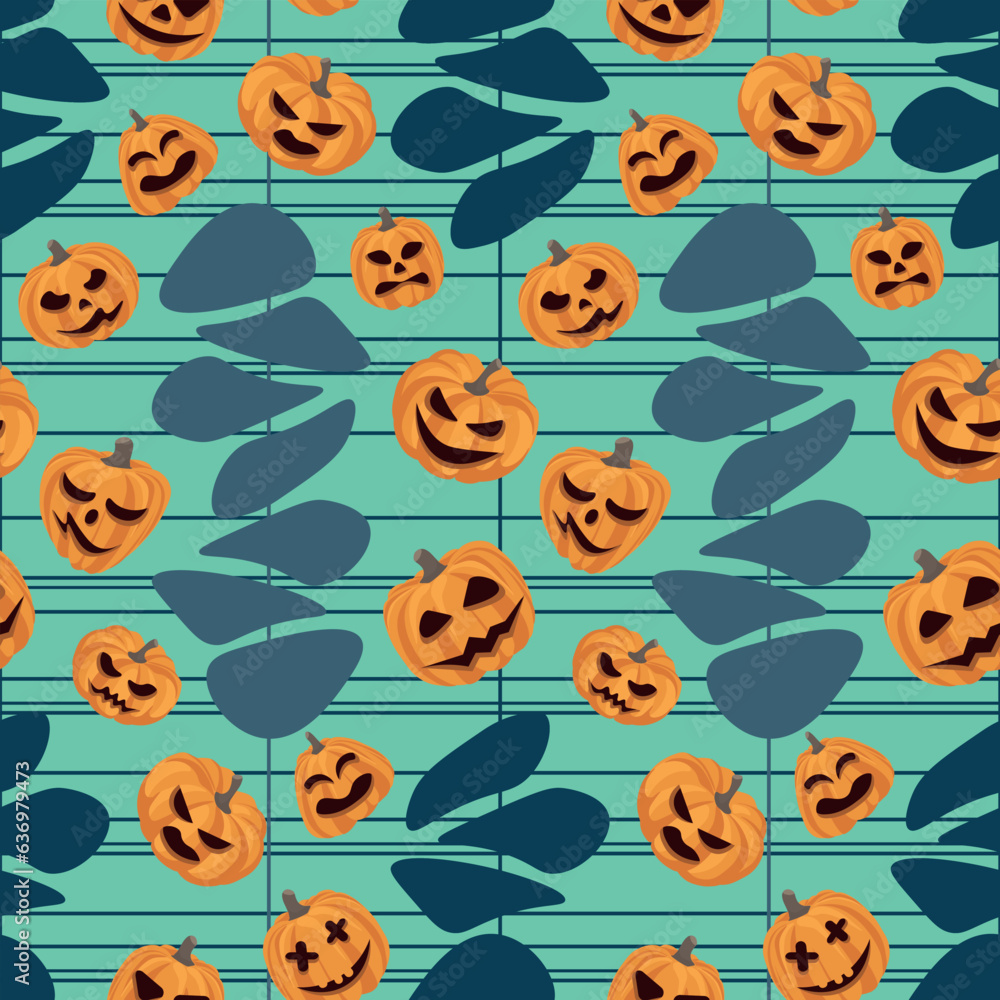 Seamless pattern with different Halloween pumpkins. For gifts, fabrics, textile, background. Fabric print design. Vector illustration Seamless pattern with different Halloween pumpkins. For gifts, fabrics, textile, background. Fabric print design. Vector illustration