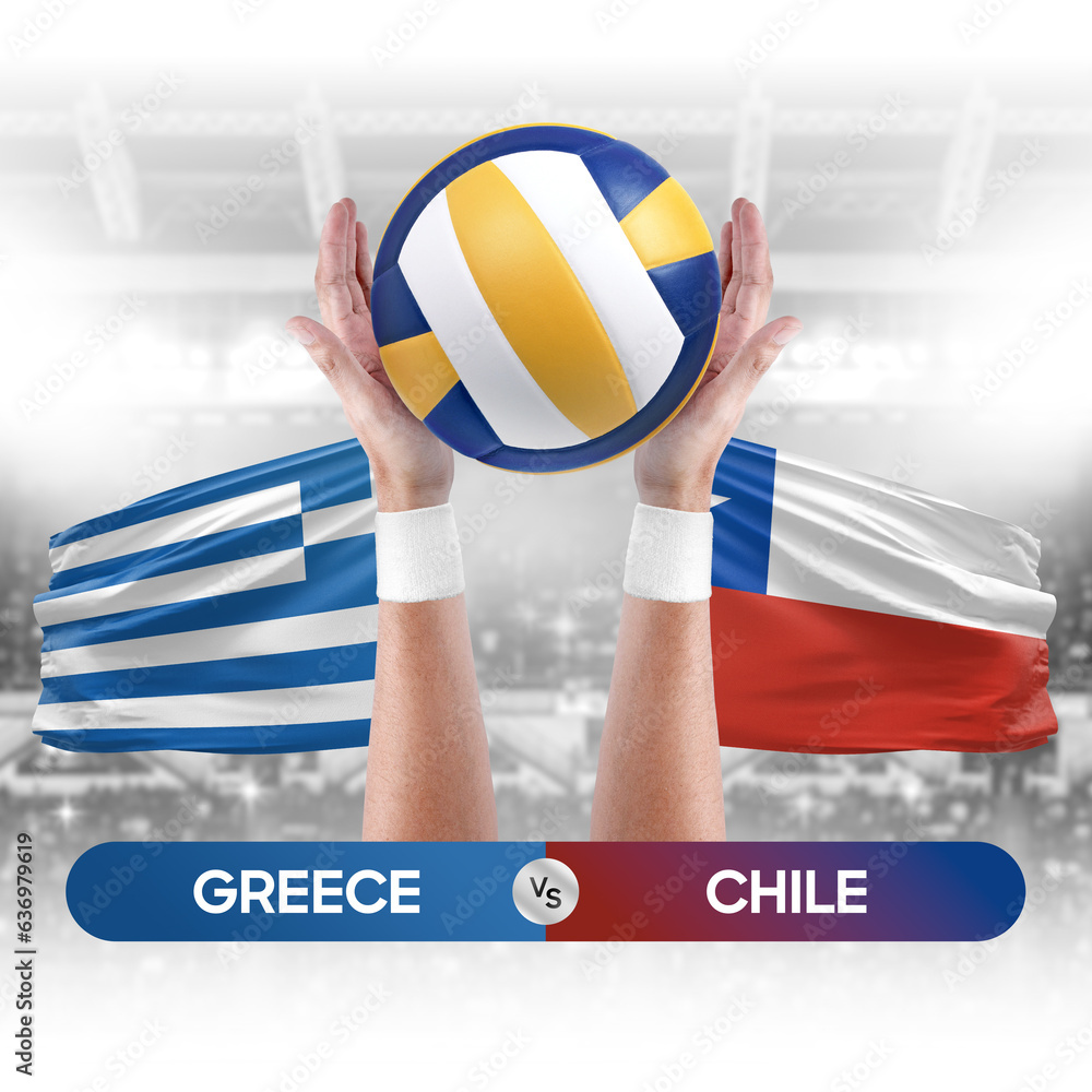 Greece vs Chile national teams volleyball volley ball match competition concept.