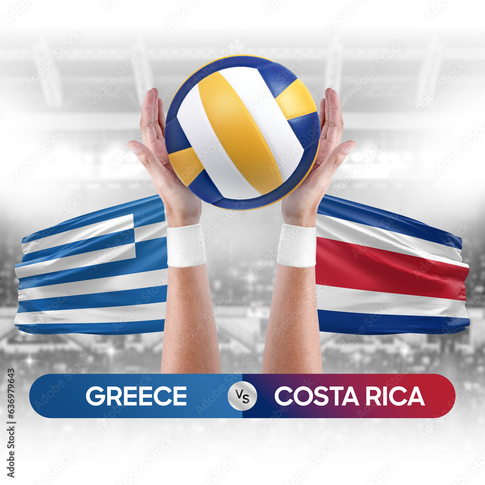Greece vs Costa Rica national teams volleyball volley ball match competition concept.