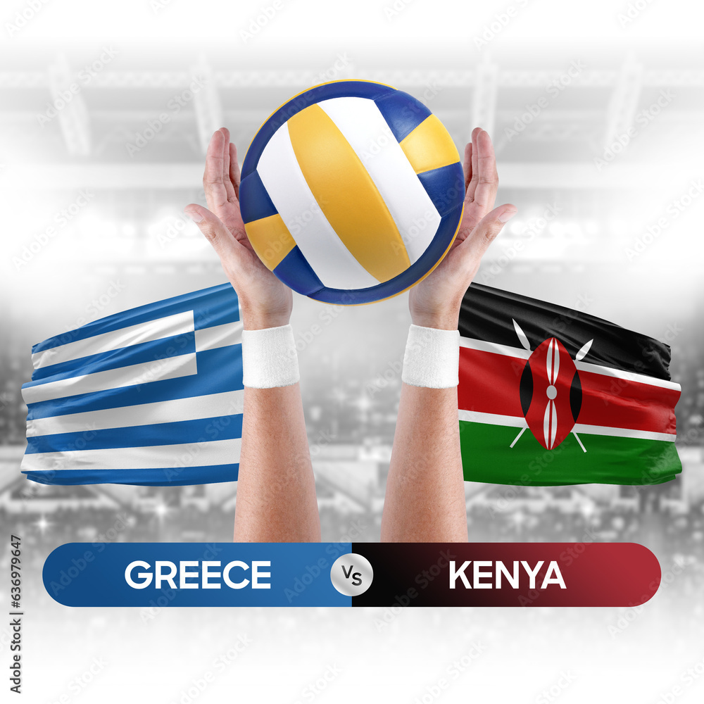 Greece vs Kenya national teams volleyball volley ball match competition concept.