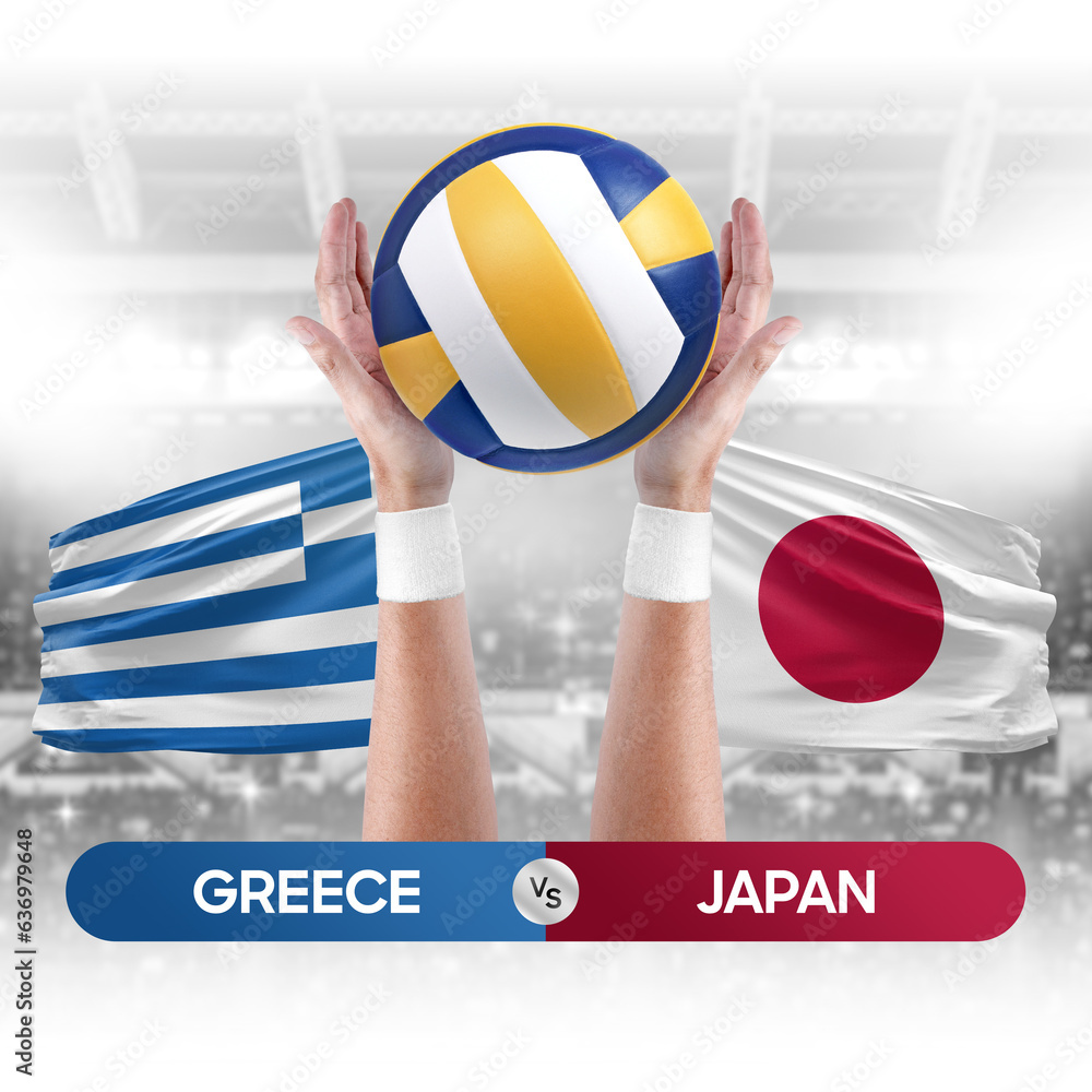 Greece vs Japan national teams volleyball volley ball match competition concept.