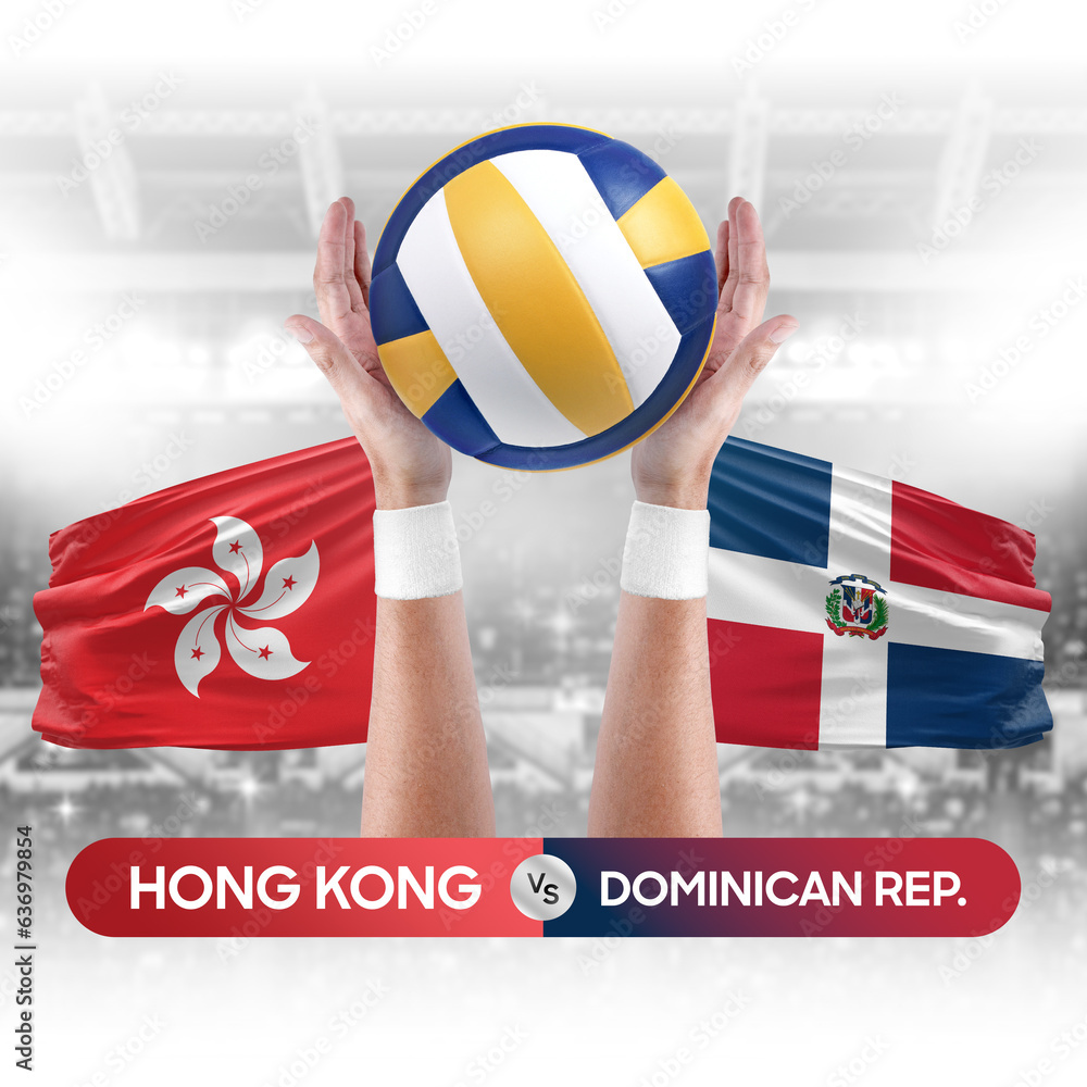 Hong Kong vs Dominican Republic national teams volleyball volley ball match competition concept.