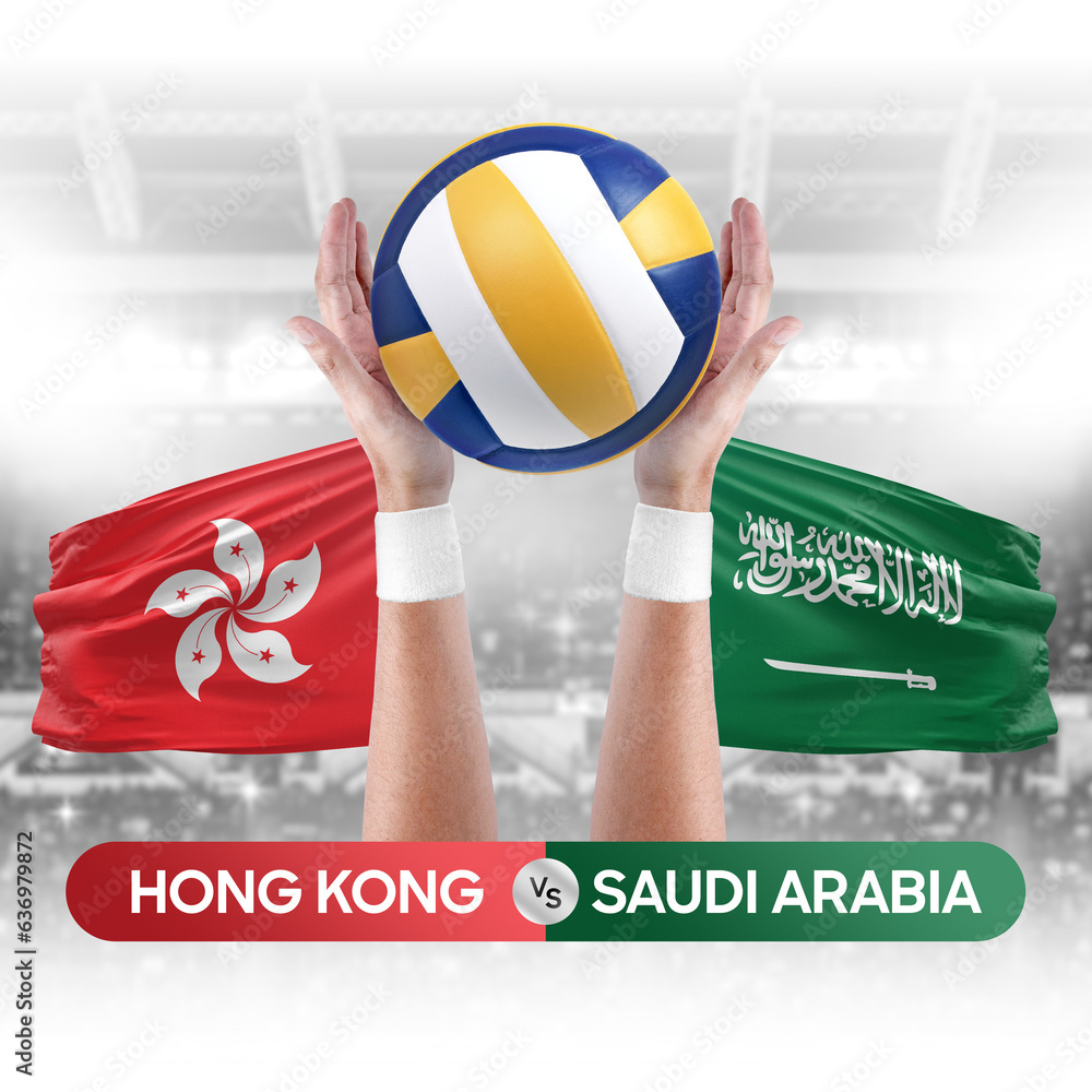 Hong Kong vs Saudi Arabia national teams volleyball volley ball match competition concept.