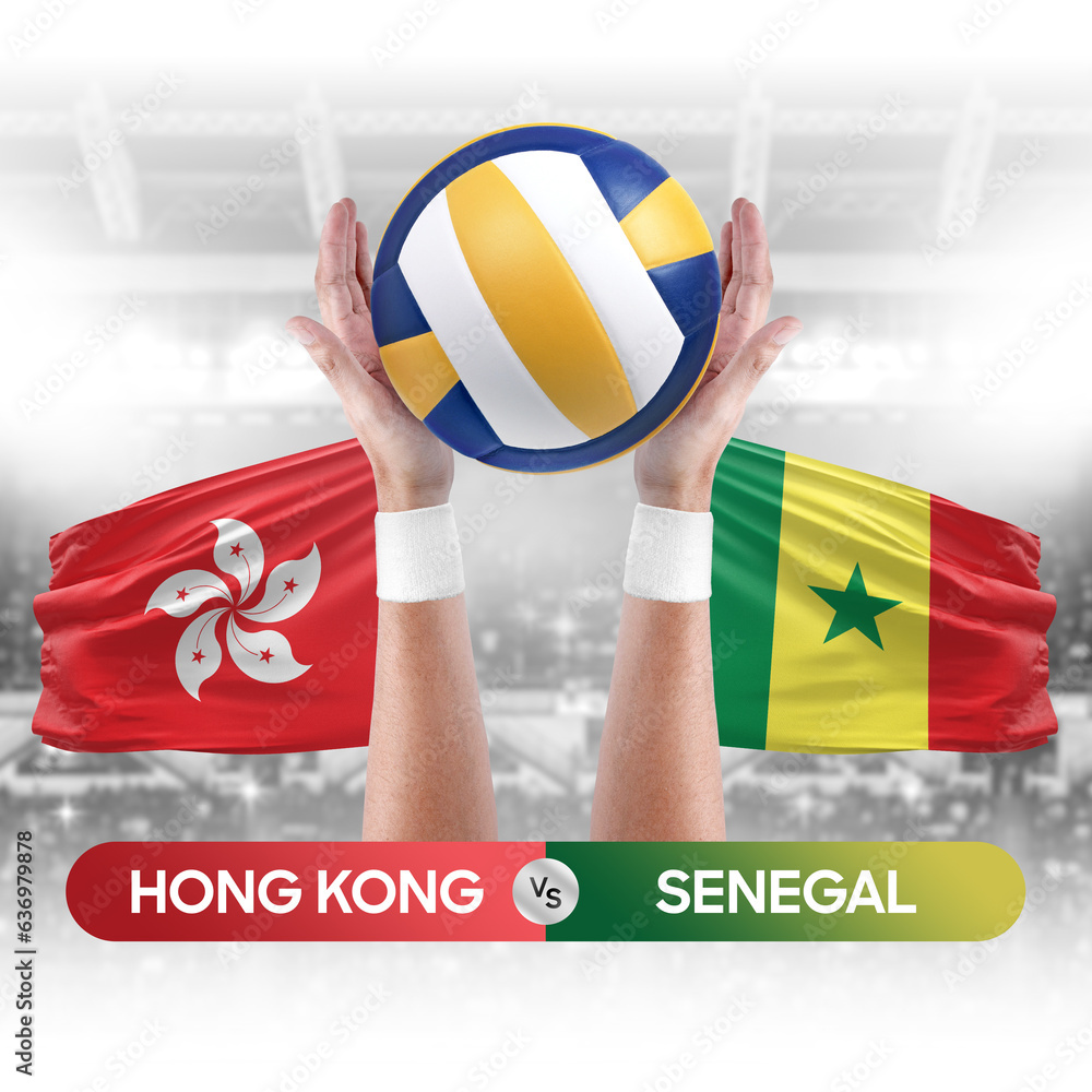 Hong Kong vs Senegal national teams volleyball volley ball match competition concept.
