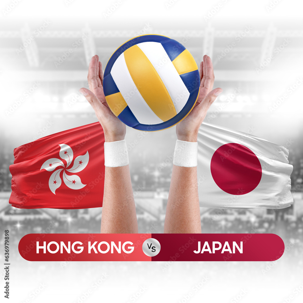 Hong Kong vs Japan national teams volleyball volley ball match competition concept.