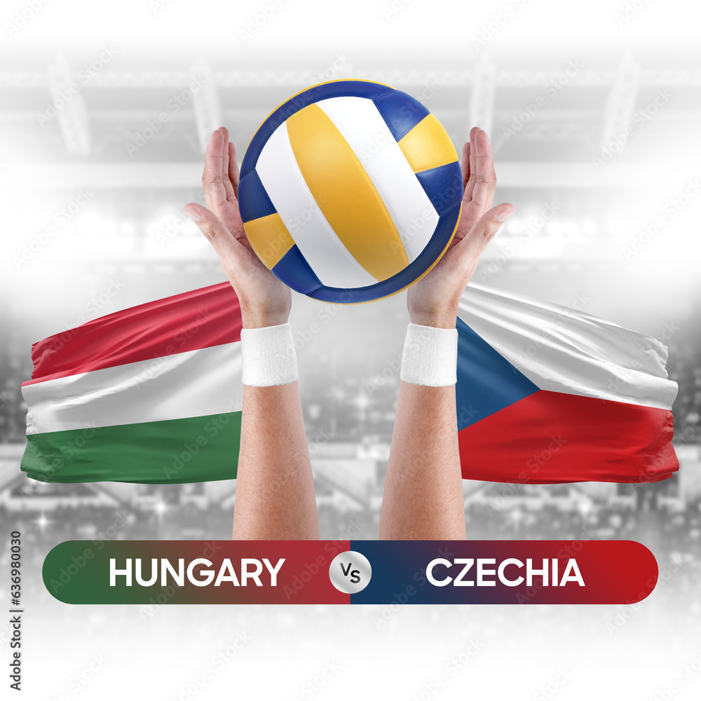 Hungary vs Czechia national teams volleyball volley ball match competition concept.
