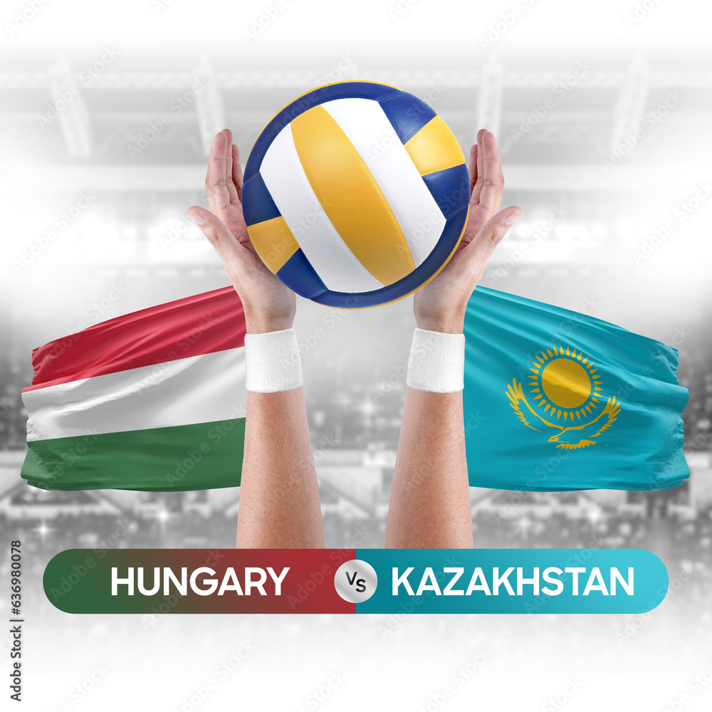 Hungary vs Kazakhstan national teams volleyball volley ball match competition concept.