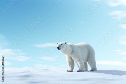 Polar bear single on a blue sky and snow background. AI generated