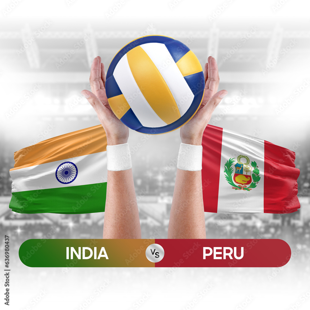 India vs Peru national teams volleyball volley ball match competition concept.