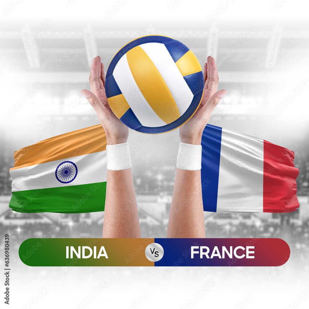 India vs France national teams volleyball volley ball match competition concept.