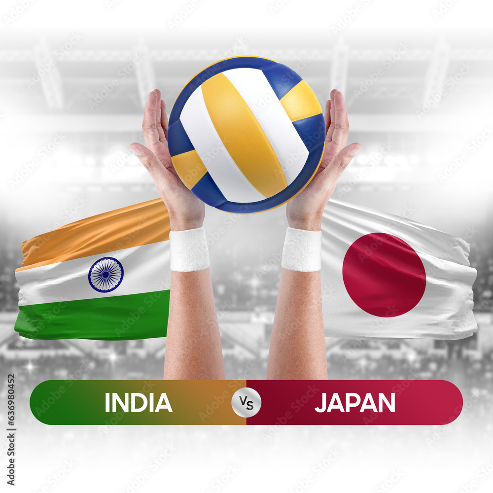 India vs Japan national teams volleyball volley ball match competition concept.