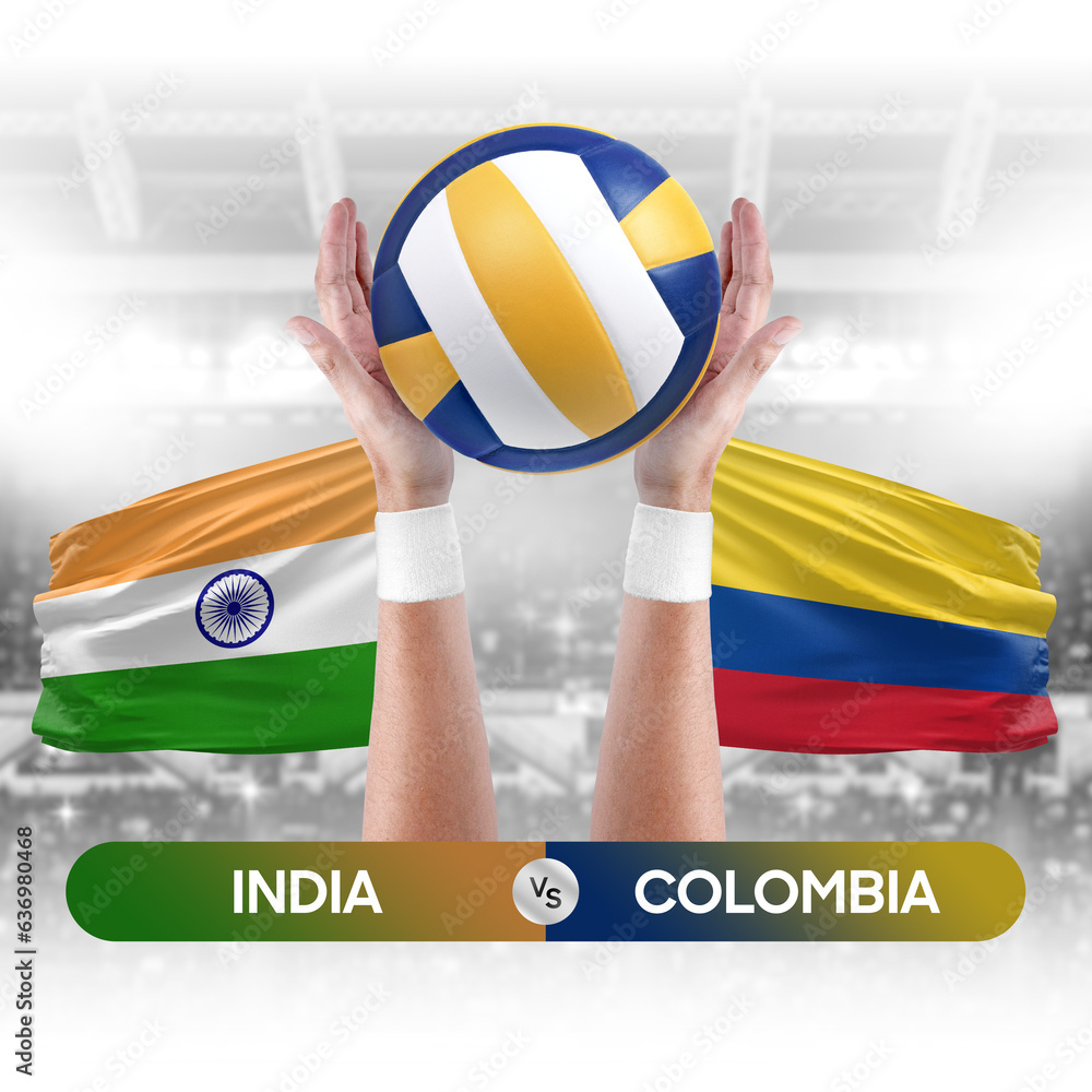India vs Colombia national teams volleyball volley ball match competition concept.