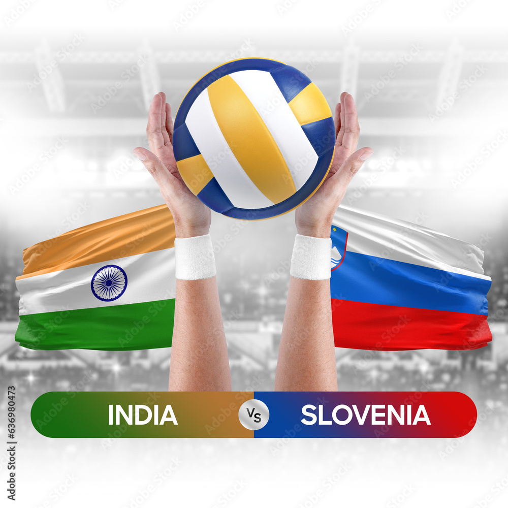 India vs Slovenia national teams volleyball volley ball match competition concept.