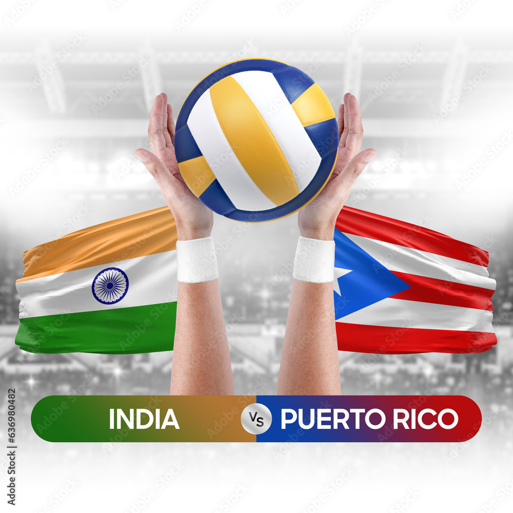 India vs Puerto Rico national teams volleyball volley ball match competition concept.