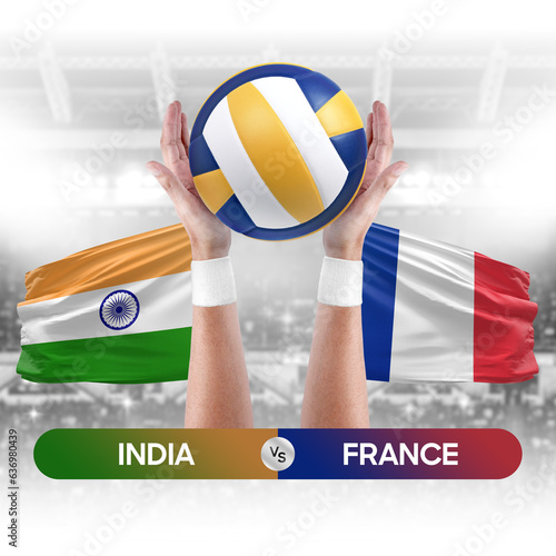 India vs France national teams volleyball volley ball match competition concept.