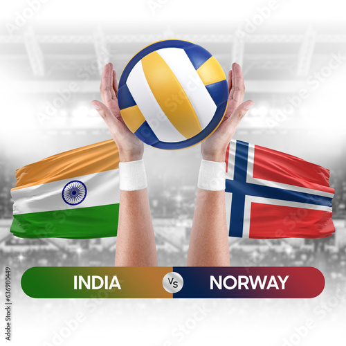 India vs Norway national teams volleyball volley ball match competition concept.