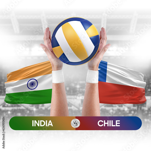 India vs Chile national teams volleyball volley ball match competition concept.