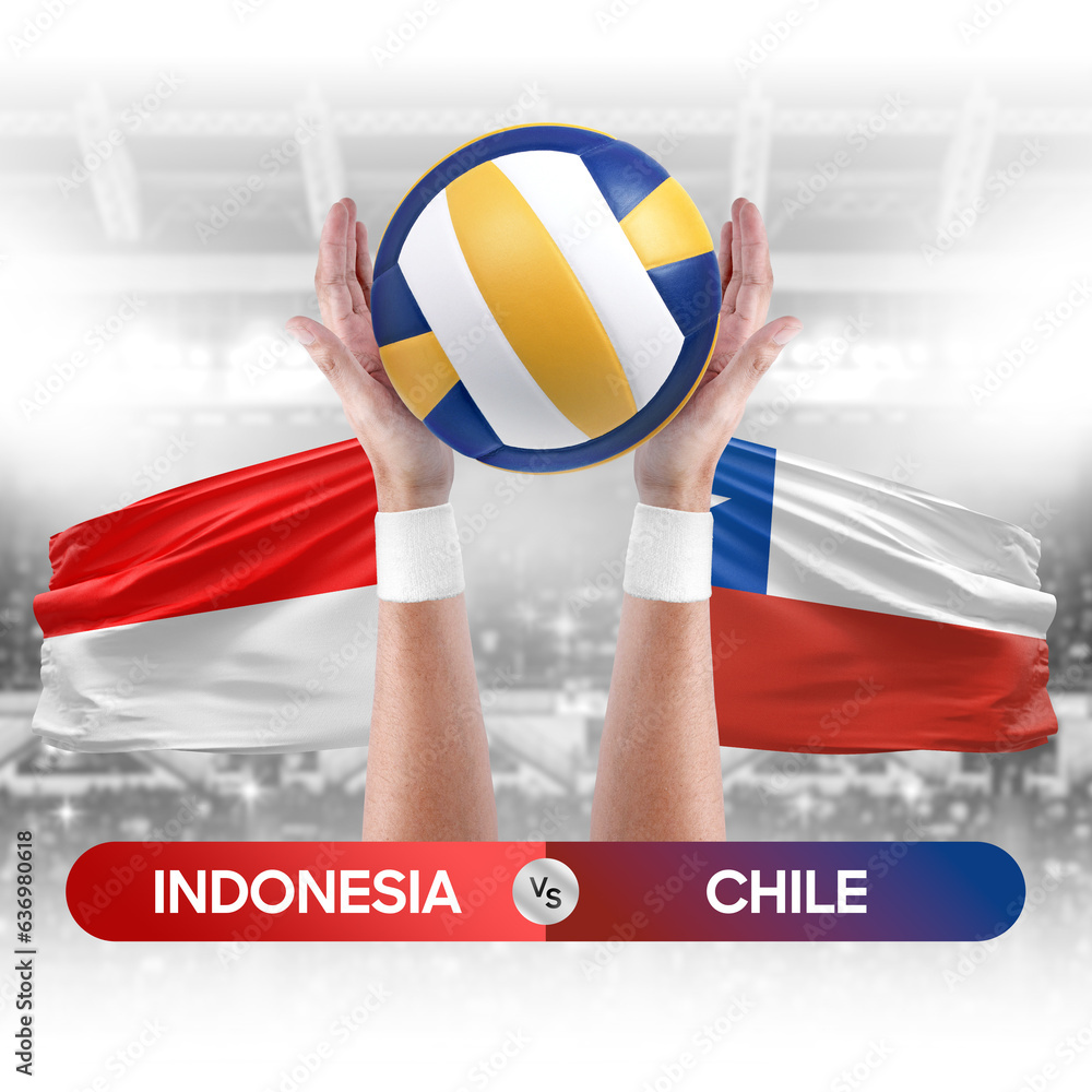Indonesia vs Chile national teams volleyball volley ball match competition concept.