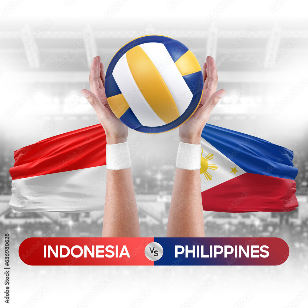 Indonesia vs Philippines national teams volleyball volley ball match competition concept.