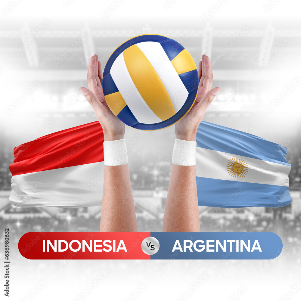Indonesia vs Argentina national teams volleyball volley ball match competition concept.