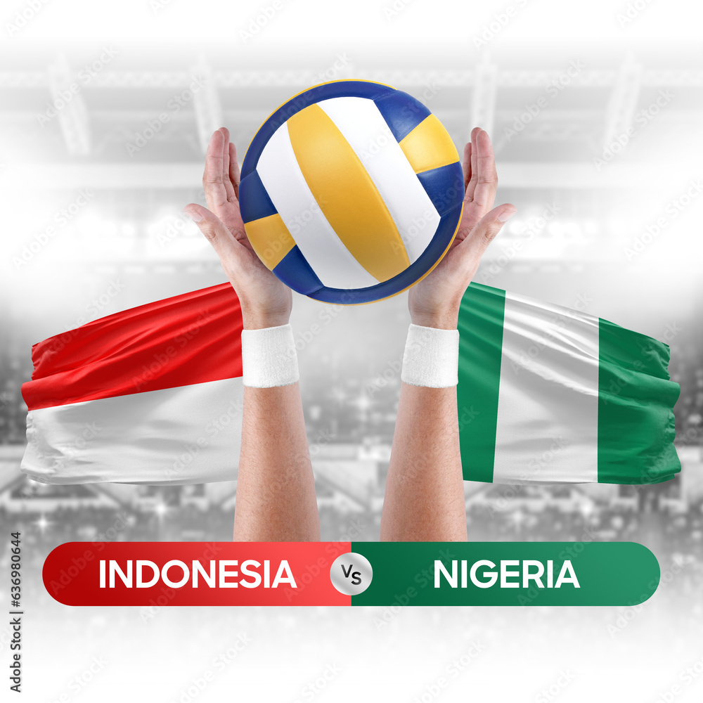 Indonesia vs Nigeria national teams volleyball volley ball match competition concept.