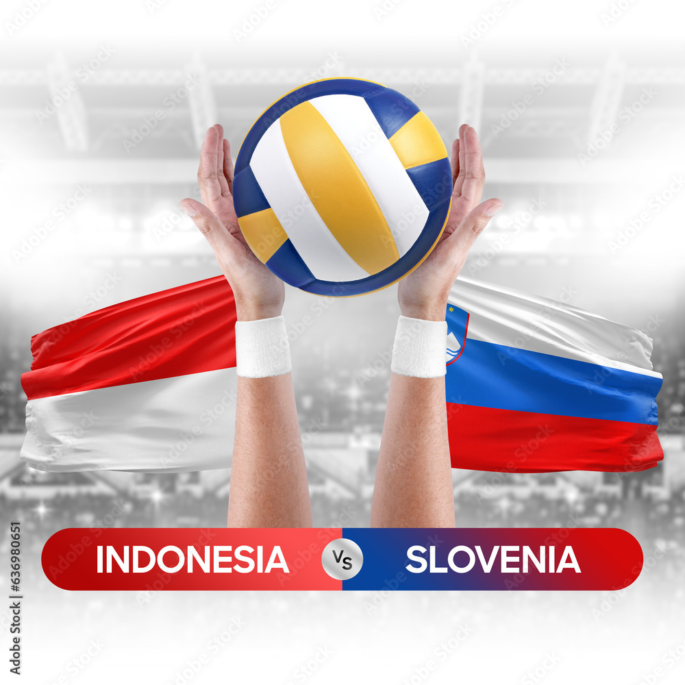 Indonesia vs Slovenia national teams volleyball volley ball match competition concept.
