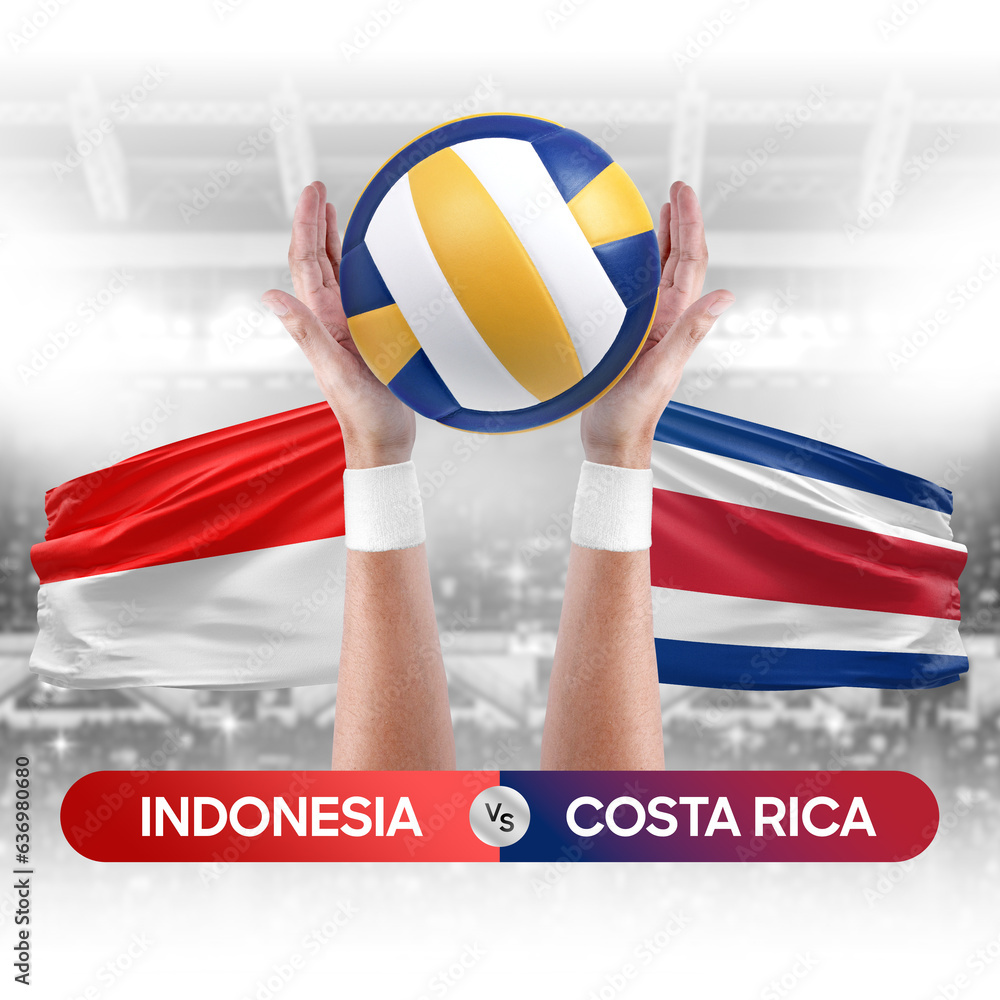 Indonesia vs Costa Rica national teams volleyball volley ball match competition concept.