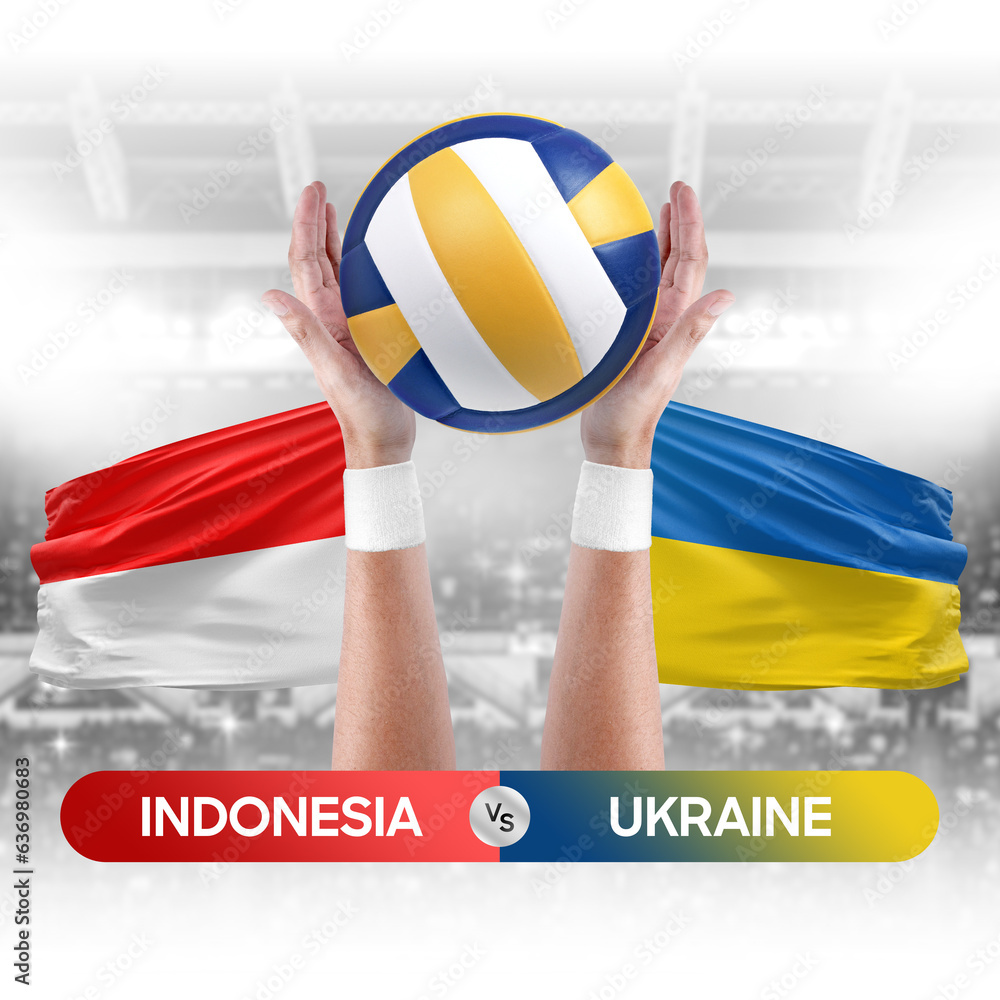 Indonesia vs Ukraine national teams volleyball volley ball match competition concept.