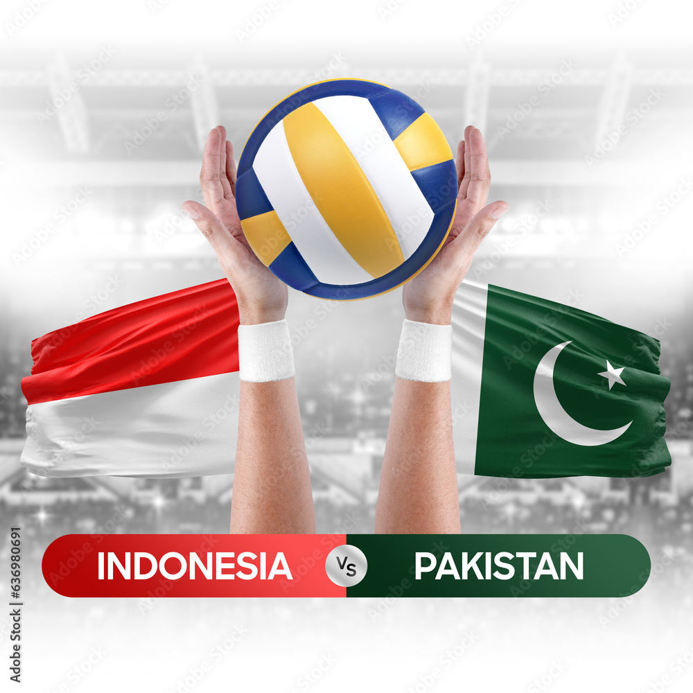 Indonesia vs Pakistan national teams volleyball volley ball match competition concept.