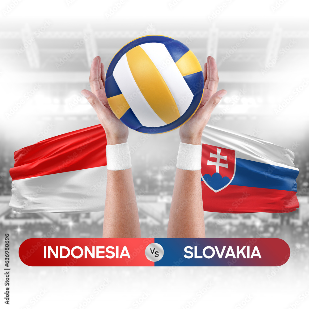 Indonesia vs Slovakia national teams volleyball volley ball match competition concept.