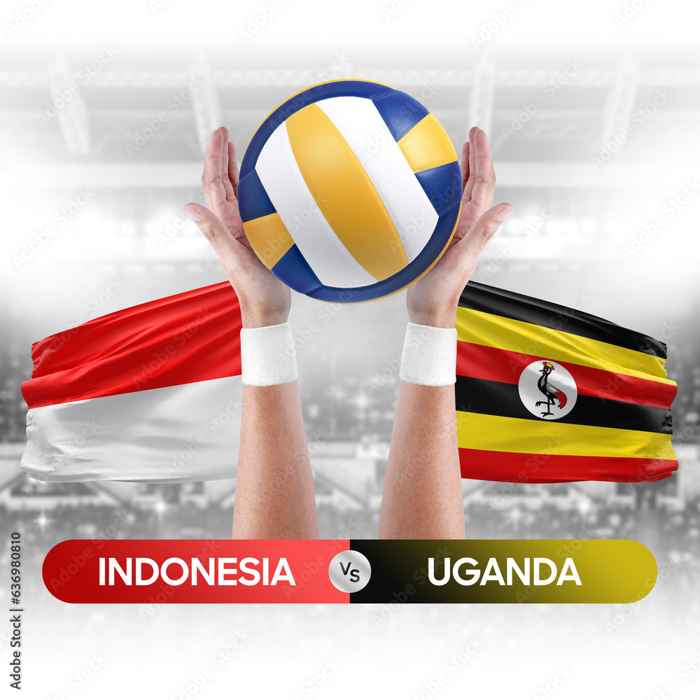 Indonesia vs Uganda national teams volleyball volley ball match competition concept.