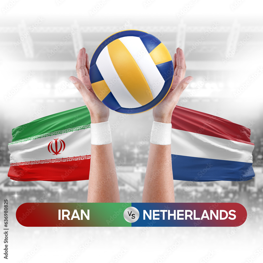 Iran vs Netherlands national teams volleyball volley ball match competition concept.