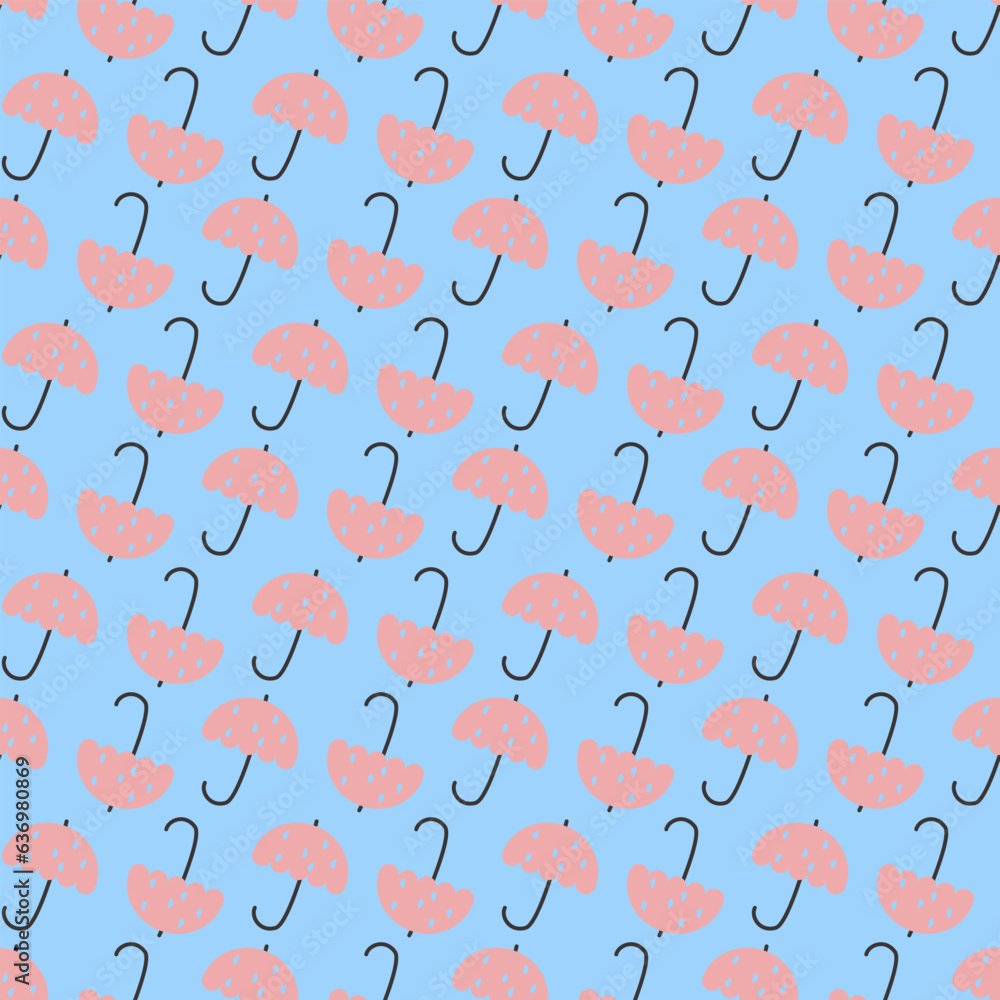 Seamless geometric pattern with pink umbrellas on light blue background. Vector print for fabric background Seamless geometric pattern with pink umbrellas on light blue background. Vector print for fabric background