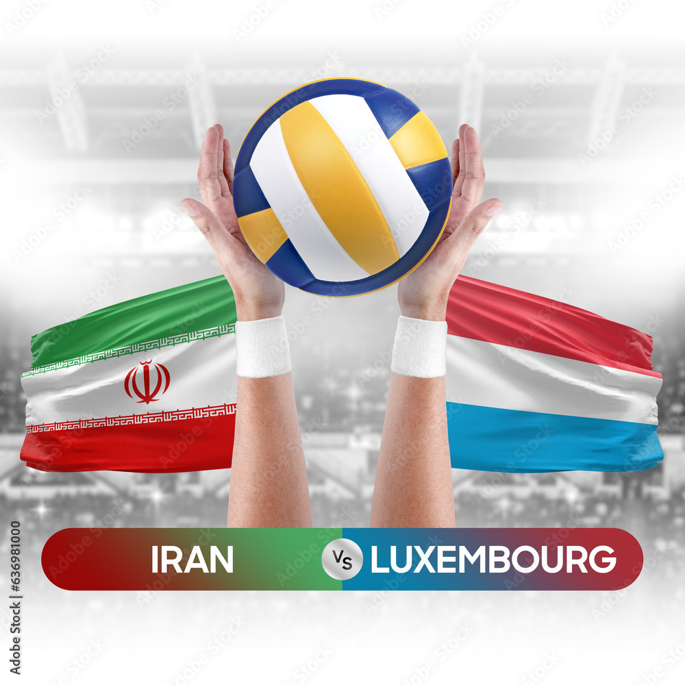 Iran vs Luxembourg national teams volleyball volley ball match competition concept.